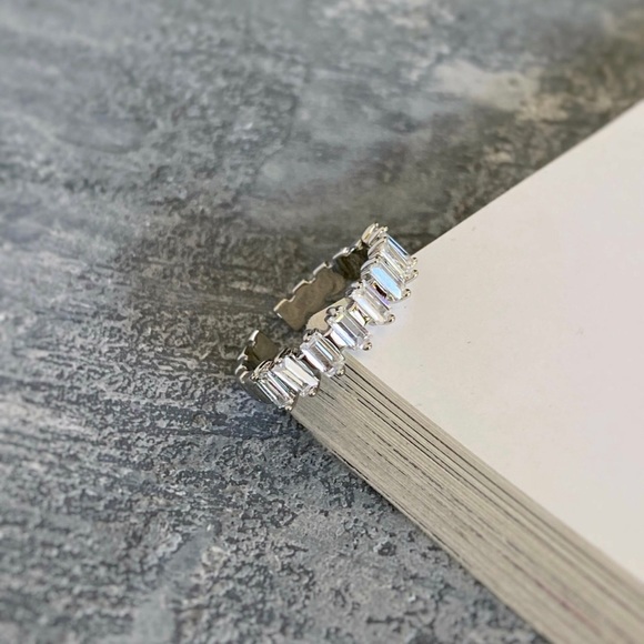 Baguette Ring Platinum Plated Adjustable Ring - Picture 2 of 9